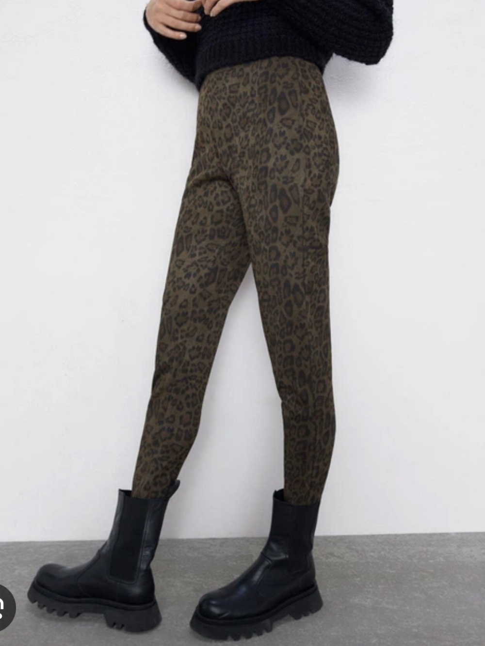 Zara Leopard Print Pant Leggings, Fall Forward, Size Medium, Brown & Black